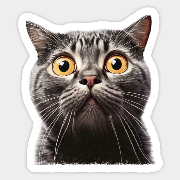 Funny Scared Cat Face, Cat Lover, Scaredy Cat Sticker by logiamerch